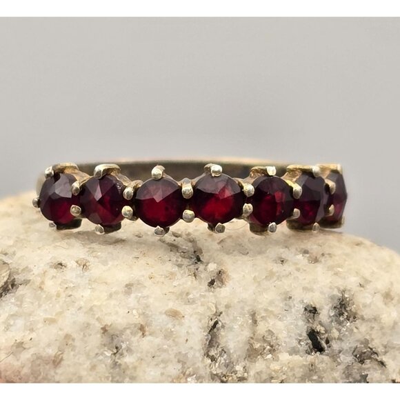 Antique Victorian Sterling Silver Garnet Ring Size 5 Rose Cut Facets Prong Set - Picture 2 of 11